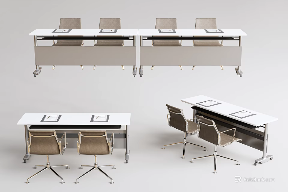 Modern Conference Table With Metal Frame And Matching Chairs For Office Meetings 3d model 