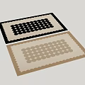 Modern Square Rugs with Scalloped Edges Black White Beige Dot Patterns on Wooden Floor