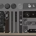 Various Headphones and Speakers with Modern Home Audio Equipment and Sound Systems
