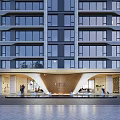 Modern Commercial Street With Glass Facade Open Entrance And Pedestrian Walkway