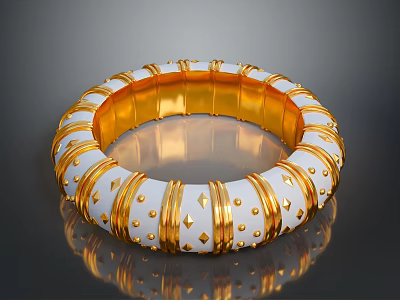 Elegant Gold And White Bracelet With Decorative Dots Diamond Shapes Design 3d model