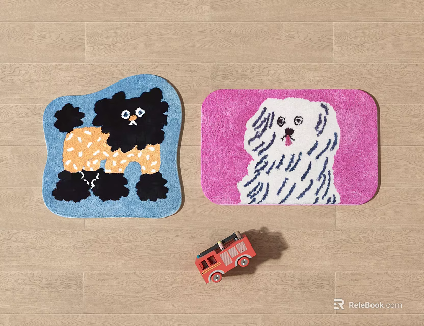Shaped Dog Pattern Carpets in Blue and Pink for Playful Kids Room Decor 3d model 