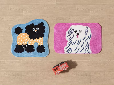 Shaped Dog Pattern Carpets in Blue and Pink for Playful Kids Room Decor 3d model