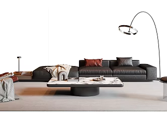 Modern Italian Sofa Coffee Table Combination Leather Sofa Multiplayer Sofa Leisure Chair Floor Lamp 3d model