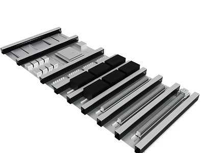 Different Types Of Industrial Metal Components With Strip And Block Designs 3d model