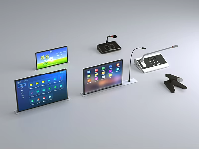 Public Facility Conference Equipment With Digital Displays Microphones And Control Devices 3d model