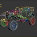 Vintage Rusted Car With Large Off Road Tires And Weathered Exterior Design