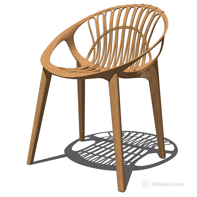 Wooden Lounge Chair With Slatted Back Design And Curved Armrests In Modern Style 3d model 