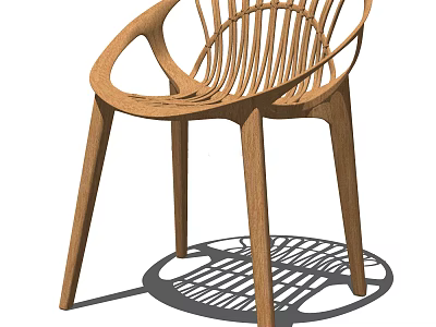 Wooden Lounge Chair With Slatted Back Design And Curved Armrests In Modern Style 3d model