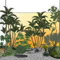 Tropical Plant Combination With Palm Trees Various Greenery Stones And Pebble Path