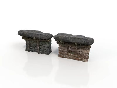 Two Stone Built Architectural Structures With Slab Tops And HG Marking 3d model