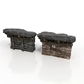Two Stone Built Architectural Structures With Slab Tops And HG Marking