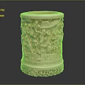 Exquisitely Carved Decorative Cylindrical Stationery Holder With Intricate Figurine Designs