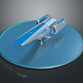 Futuristic Spacecraft Concept With Blue Silver Design On Circular Display Platform