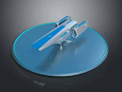 Futuristic Spacecraft Concept With Blue Silver Design On Circular Display Platform 3d model