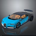 Shiny Blue Bugatti Sports Car Featuring Orange Interior Rear Spoiler Black Wheels And Streamlined Design