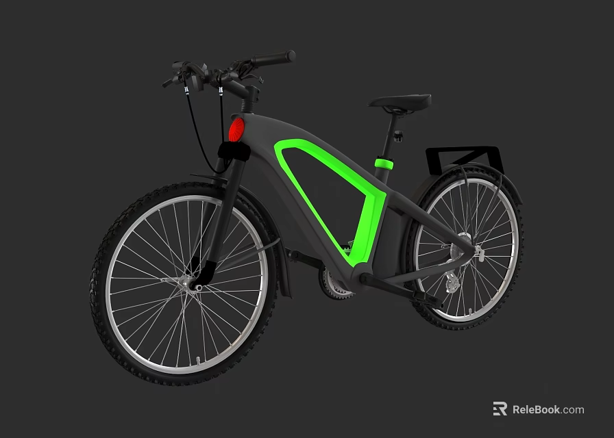 Modern Electric Bicycle With Gray Frame Green Streamlined Design And Black Seat 3d model 
