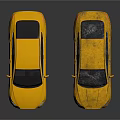 Two Yellow Sedans One Intact and One Damaged with Cracked Windshield and Scratched Body