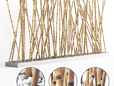 Bamboo Poles Arranged in Modern Garden with Stone Base and Joint Details 3d model
