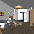 Cozy Modern Apartment Interior with Grey Sofa Bed Wooden Floor Coffee Table and Hanging Plants