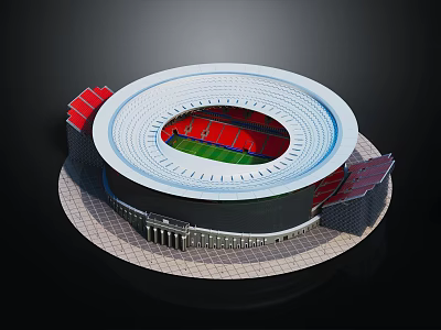 Modern Circular Stadium Design With Red Seats Green Field And White Rim 3d model
