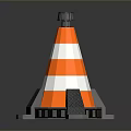Orange And White Traffic Cone With Reflective Stripes And Base Structure 3d model