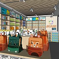 Shopping Mall Kids Retail Shop with Cartoon Character Backpacks and Bright Interior