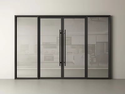 Modern Sliding Glass Entrance Door Design With Black Frame And Clear Panels For Home 3d model
