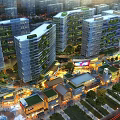 Modern Urban Architecture With Greenery Covered Buildings And Commercial Shopping Area