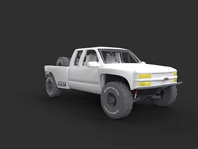 White Pickup Truck With Large Off Road Tires And Modified Front Bumper 3d model