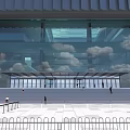 Large Modern Glass Curtain Wall Building Exterior With Blue Sky And White Clouds