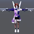 Female Game Character With Brown Hair Red Accessory White Wings And Purple Dress