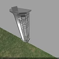 Modern Wall Sconce with Metal Frame and Glass Illuminating White Wall Above Green Grass
