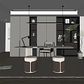 Modern Home Office Interior Design With Bookshelves Desk Chair Stools And Plants