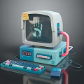 Vintage Electronic Computer Setup With Old-fashioned Monitor Main Unit Colorful Keyboard And Classic Mouse