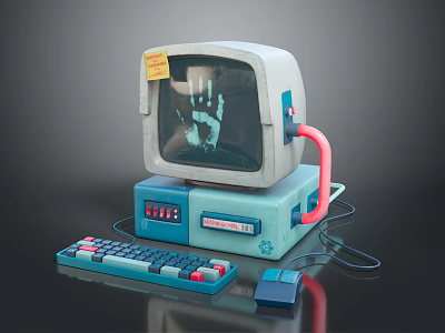 Vintage Electronic Computer Setup With Old-fashioned Monitor Main Unit Colorful Keyboard And Classic Mouse 3d model