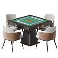 Modern Square Entertainment Table Green Surface Round Center Mahjong Tiles And Four Gray Brown Chairs