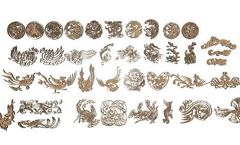 Chinese carved dragon and phoenix 3d model