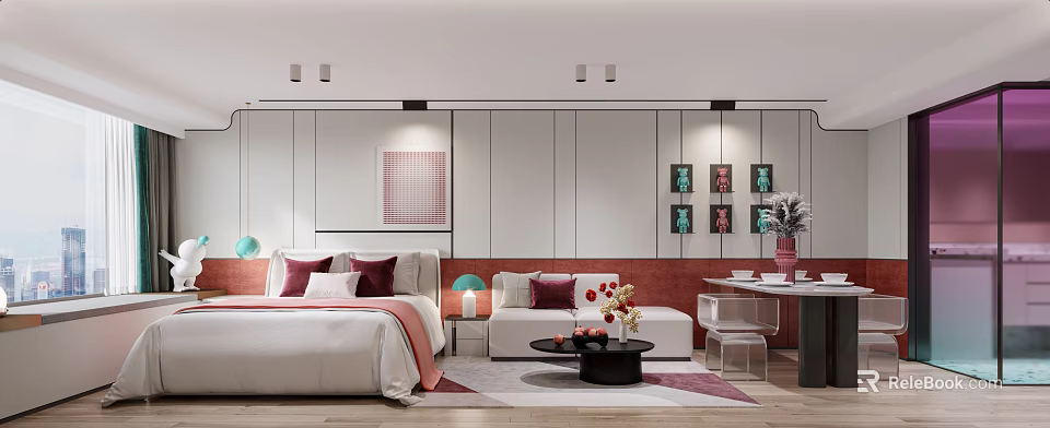 Modern Apartment Interior With Bed Sofa And Decor 3d model