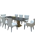 Modern Rectangular Dining Table Set With Black Tabletop White Chairs And Blue Legs 3d model
