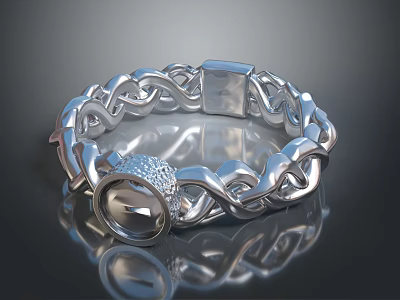 Silver Ring With Intertwined Chain Design Square Center And Sparkling Diamond Accent Polished Shiny Surface 3d model