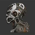 Detailed Mechanical Robot Bust Featuring Metallic Texture Gears And Intricate Design 3d model