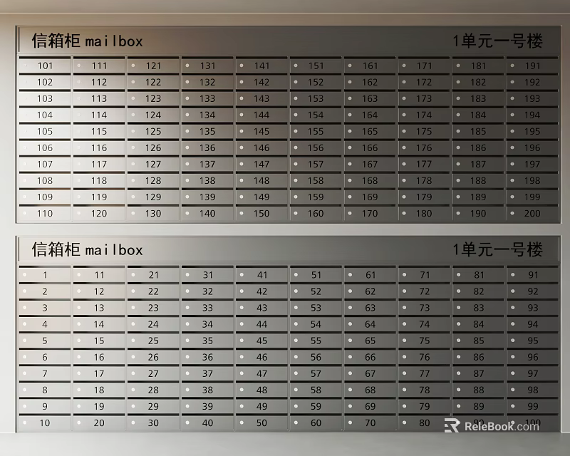 Public Mailbox Facility In Residential Building With Numbered Compartments And Rows 3d model