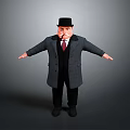 Vintage Male Character Wearing Top Hat And Long Coat With Pipe Arms Extended