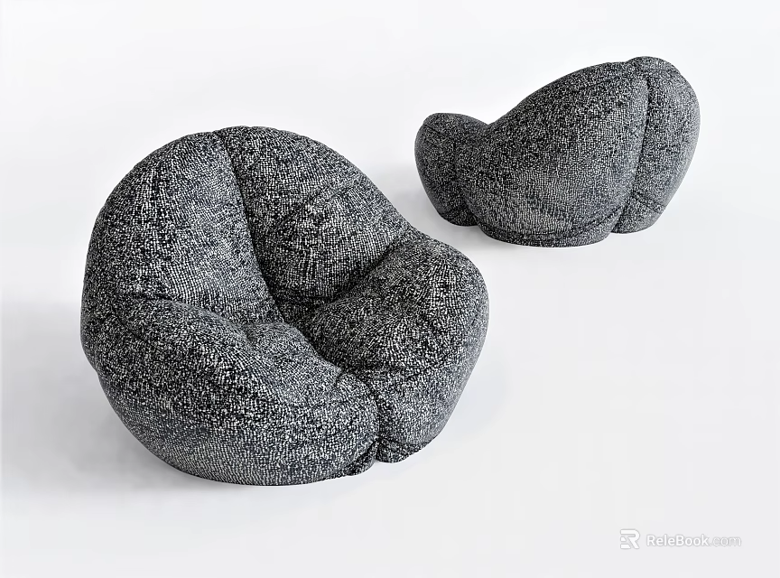 Two Gray Soft Textured Bean Bag Chairs For Comfortable Living Room Seating 3d model 