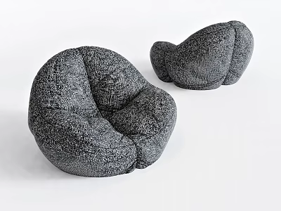 Two Gray Soft Textured Bean Bag Chairs For Comfortable Living Room Seating 3d model