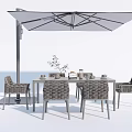 Outdoor Rattan Dining Set With Square Table Umbrella And Decorative Tableware 3d model