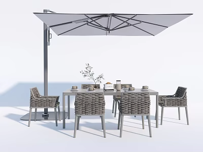 Modern Outdoor Table and Chair Outdoor Dining Table and Chair Roof Garden Dining Table and Chair Courtyard Table and Chair Six-person Table and Chair Sunshade Umbrella Coffee Bread Maker 3d model