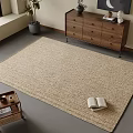 Beige Woven Square Rug In Cozy Living Room With Wooden Cabinet And Plant