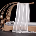 Elegant Wooden Double Bed With Curved Frame And White Drapes